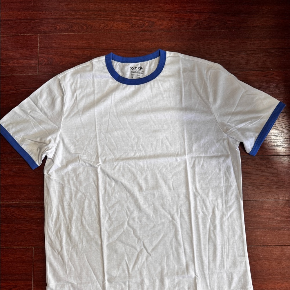 White Blank T-Shirt with Blue Trim